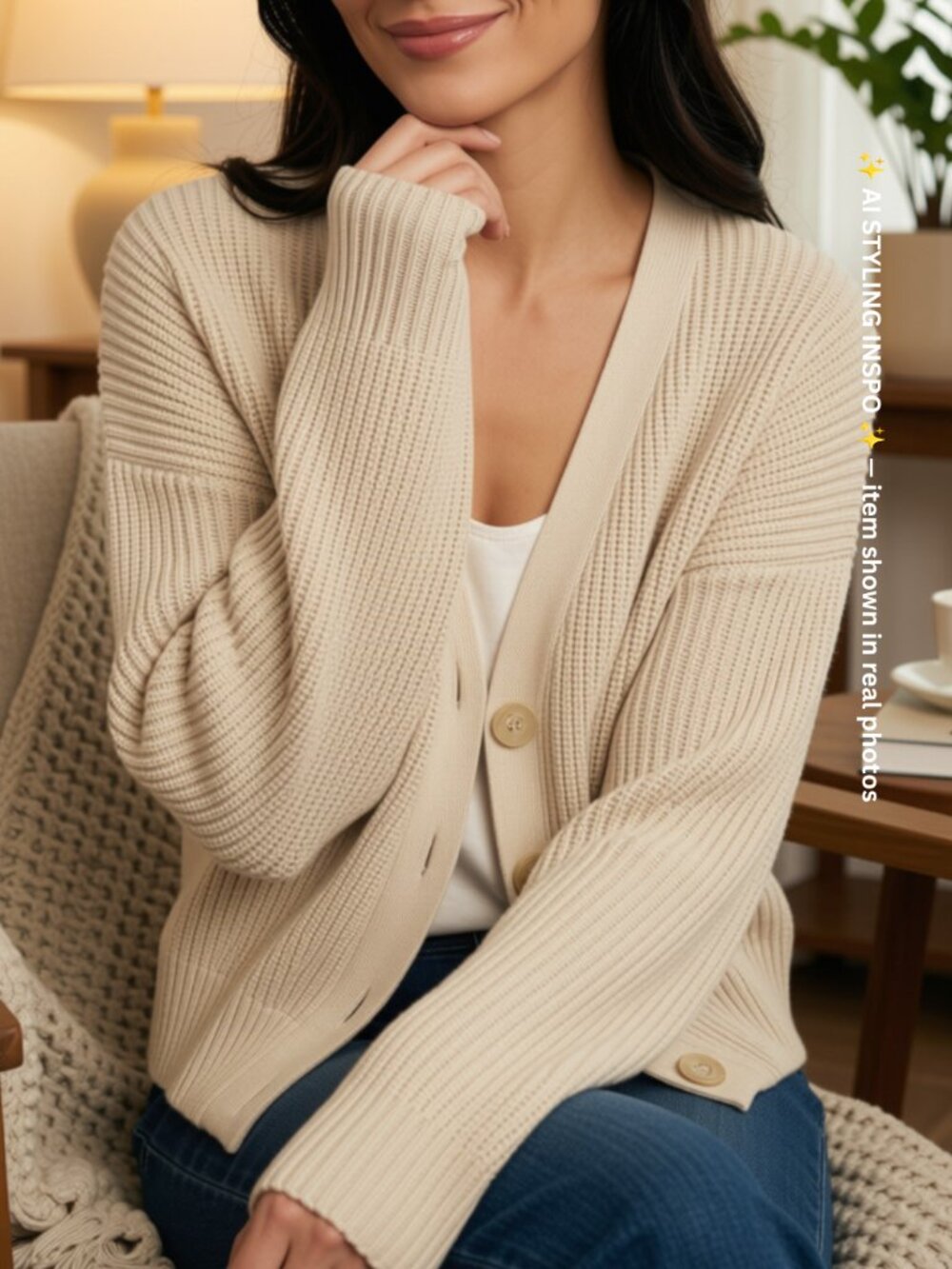 Good American Cream Ribbed Open Front Cardigan Size 3 (L) - Picture 5 of 5